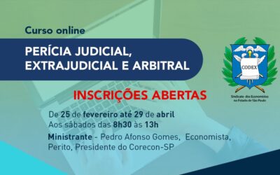 Inscrições para o Curso online de PERÍCIA JUDICIAL, EXTRAJUDICIAL E ARBITRAL do Sindecon-SP