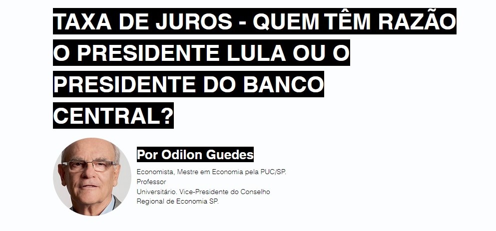 Artigo escrito por Odilon Guedes falando sobre a taxa de juros