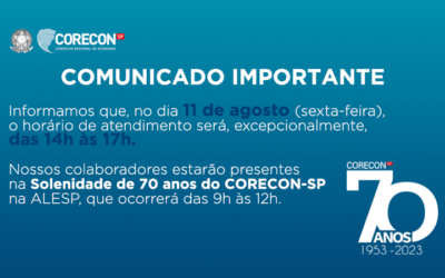Corecon-SP funcionará no período da tarde nesta sexta-feira (11)