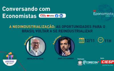 Corecon-SP abordará em live a “Neoindustrialização e as Oportunidades para o Brasil”