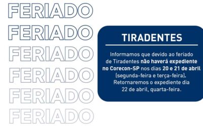 Comunicado sobre o feriado Tiradentes nos dias 20 e 21 de abril
