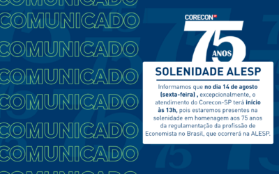 Comunicado – Expediente no Corecon-SP em 14 de agosto (sexta-feira)